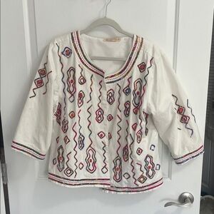 Choices White Women’s Jacket with Multicolor Embroidery and Beading